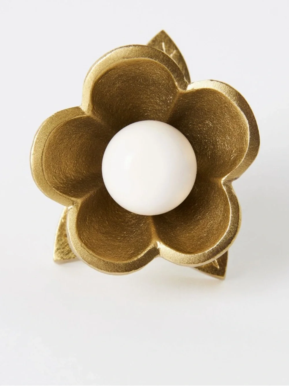 Anthropologie Gold Flower Knobs with White Center -